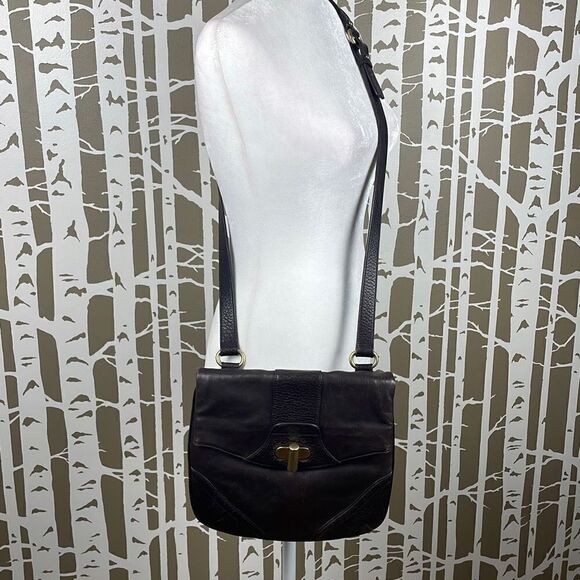 Kenneth Cole Dark Brown Leather Fold-over Crossbody Bag Purse - Picture 3 of 12